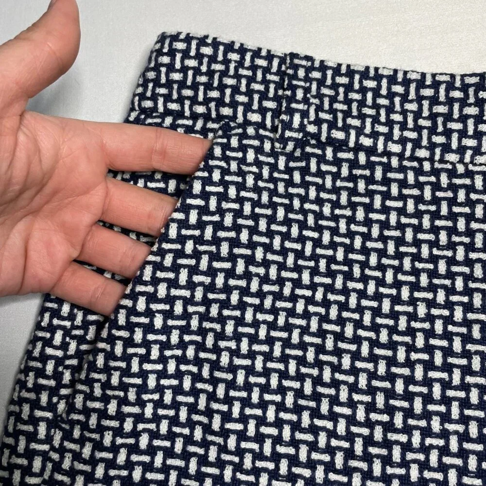 French Connection Bonser Check Shorts Size 8 Navy Blue and White High Rise